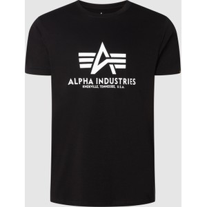 Czarny t-shirt Alpha Industries w młodzieżowym stylu z bawełny z nadrukiem