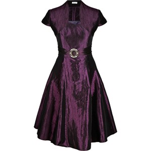 Fioletowa sukienka Fokus z krótkim rękawem rozkloszowana midi