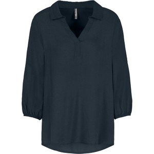 Granatowa bluzka SUBLEVEL z długim rękawem w stylu casual z dekoltem w kształcie litery v