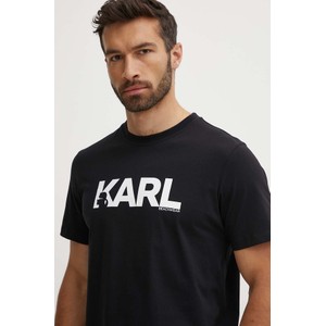 Czarny t-shirt Karl Lagerfeld z krótkim rękawem z nadrukiem w młodzieżowym stylu