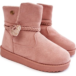 Różowe buty dziecięce zimowe Vinceza na zamek z zamszu