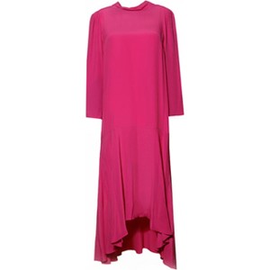 Różowa sukienka Patrizia Pepe maxi z okrągłym dekoltem z długim rękawem