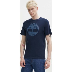 Granatowy t-shirt Timberland z bawełny z nadrukiem w młodzieżowym stylu