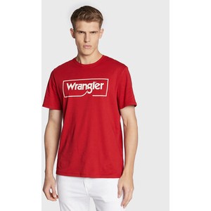 Czerwony t-shirt Wrangler z krótkim rękawem w młodzieżowym stylu