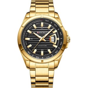 Merg Złoty zegarek męski bransoleta duży solidny Perfect M102 żółty, złoty