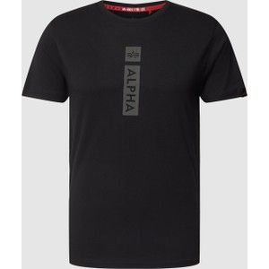 Czarny t-shirt Alpha Industries z nadrukiem w młodzieżowym stylu z krótkim rękawem