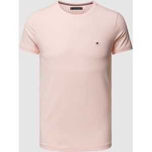 Różowy t-shirt Tommy Hilfiger z krótkim rękawem w stylu casual