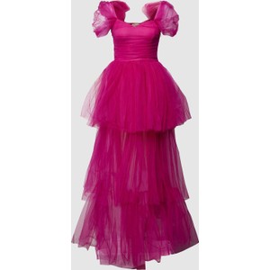 Różowa sukienka Lace & Beads z odkrytymi ramionami z krótkim rękawem maxi