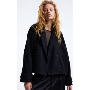 Czarny płaszcz H & M z tkaniny bez kaptura krótki