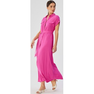Różowa sukienka Stylove maxi w stylu klasycznym z krótkim rękawem