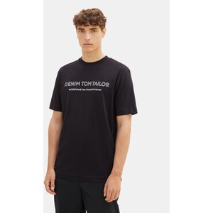 Czarny t-shirt Tom Tailor Denim z krótkim rękawem w młodzieżowym stylu