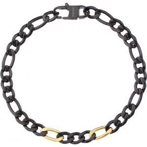 Manoki Męska elegancka bransoletka czarny łańcuch figaro ze złotymi elementami