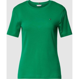 Zielony t-shirt Tommy Hilfiger z okrągłym dekoltem w stylu casual z bawełny