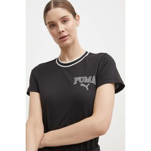 Czarny t-shirt Puma z krótkim rękawem z bawełny w sportowym stylu