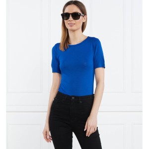 T-shirt Calvin Klein z okrągłym dekoltem z jedwabiu z krótkim rękawem