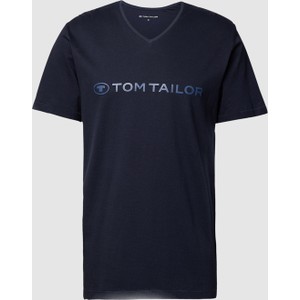 Granatowy t-shirt Tom Tailor z krótkim rękawem w młodzieżowym stylu
