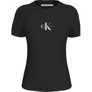 Czarny t-shirt Calvin Klein z okrągłym dekoltem w młodzieżowym stylu z krótkim rękawem
