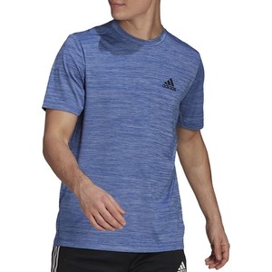 Niebieski t-shirt Adidas w sportowym stylu z krótkim rękawem z dresówki