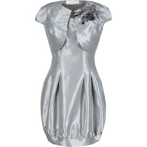 Srebrna sukienka Fokus z krótkim rękawem bombka mini