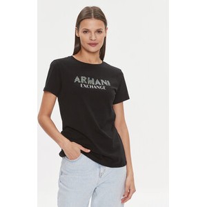Czarna bluzka Armani Exchange z krótkim rękawem z okrągłym dekoltem