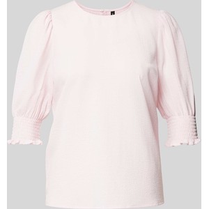 Różowa bluzka Vero Moda z długim rękawem w stylu casual z okrągłym dekoltem