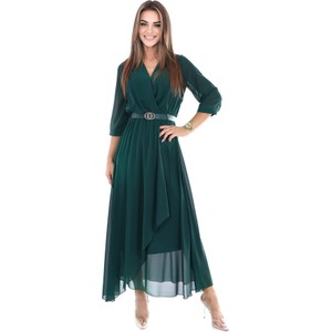 Zielona sukienka Fokus z długim rękawem z tkaniny maxi