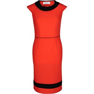 Czerwona sukienka Fokus z krótkim rękawem w stylu klasycznym z okrągłym dekoltem