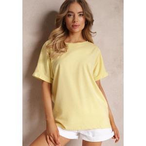 Żółty t-shirt Renee w stylu casual z okrągłym dekoltem z krótkim rękawem