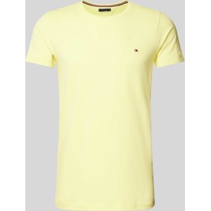 Żółty t-shirt Tommy Hilfiger z krótkim rękawem w stylu casual z bawełny