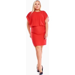 Czerwona sukienka Fokus dla puszystych z krótkim rękawem mini