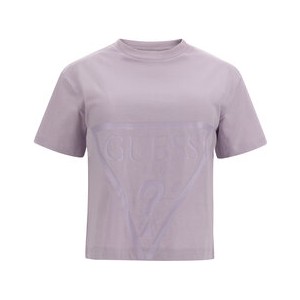 Fioletowy t-shirt Guess z okrągłym dekoltem z krótkim rękawem