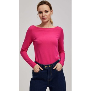 Różowa bluzka Moodo.pl z długim rękawem z bawełny