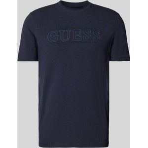Granatowy t-shirt Guess z bawełny w młodzieżowym stylu z krótkim rękawem