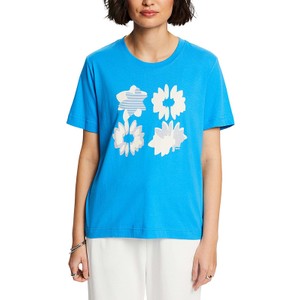 Niebieski t-shirt Esprit w młodzieżowym stylu z okrągłym dekoltem z nadrukiem