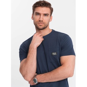 Granatowy t-shirt Ombre z krótkim rękawem w stylu klasycznym z bawełny