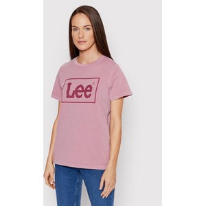Różowy t-shirt Lee z okrągłym dekoltem w młodzieżowym stylu