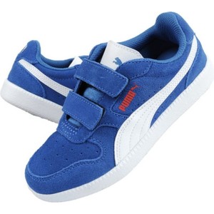 Niebieskie buty sportowe dziecięce Puma na rzepy z zamszu