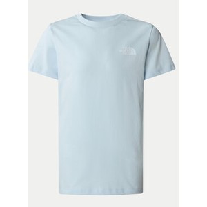 Niebieski t-shirt The North Face z krótkim rękawem z okrągłym dekoltem w sportowym stylu