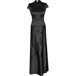 Czarna sukienka Fokus z dekoltem w kształcie litery v maxi z krótkim rękawem