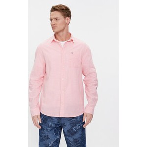 Różowa koszula Tommy Jeans z klasycznym kołnierzykiem z długim rękawem