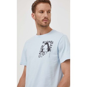 Niebieski t-shirt Calvin Klein z nadrukiem z krótkim rękawem w młodzieżowym stylu
