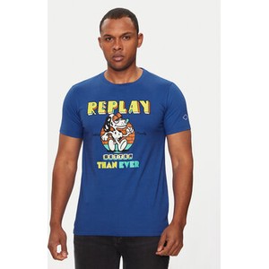Niebieski t-shirt Replay w młodzieżowym stylu
