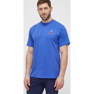 Niebieski t-shirt Marmot z krótkim rękawem w sportowym stylu z nadrukiem
