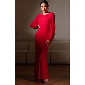 Czerwona sukienka Makover z szyfonu z odkrytymi ramionami