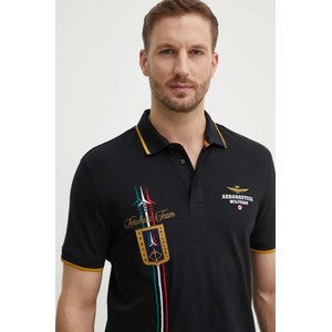 Czarny t-shirt Aeronautica Militare z krótkim rękawem