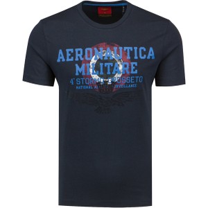 Granatowy t-shirt Aeronautica Militare z krótkim rękawem w młodzieżowym stylu z bawełny