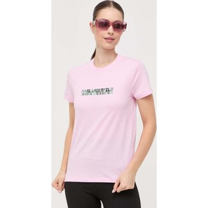 Różowy t-shirt Karl Lagerfeld z okrągłym dekoltem w młodzieżowym stylu