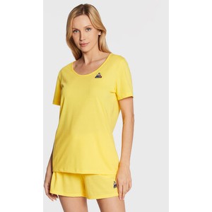 Żółty t-shirt Le Coq Sportif z okrągłym dekoltem
