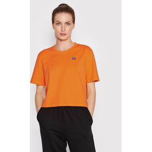 Pomarańczowy t-shirt Russell Athletic z krótkim rękawem w stylu casual