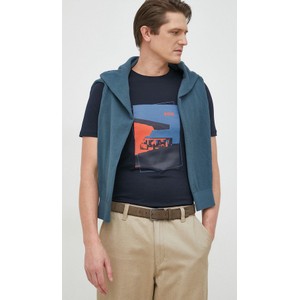 Granatowy t-shirt Hugo Boss z bawełny z nadrukiem w młodzieżowym stylu